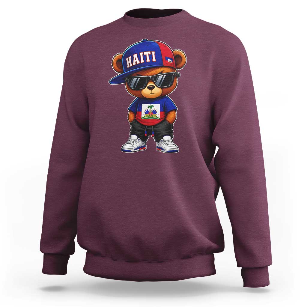 Cute Haiti Sweatshirt Hip Hop Teddy Bear Haitian Flag Ayiti Roots