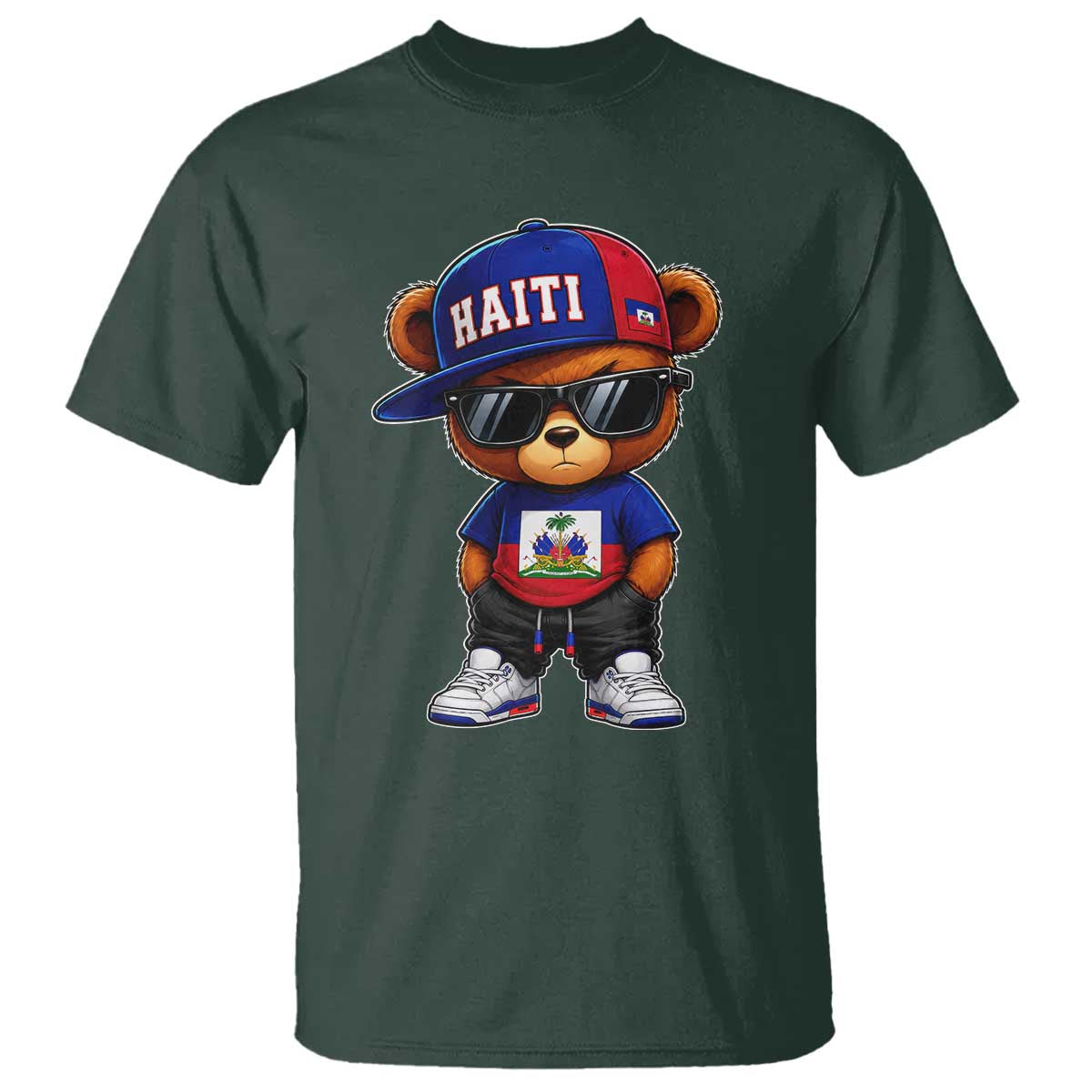 Cute Haiti T Shirt Hip Hop Teddy Bear Haitian Flag Ayiti Roots