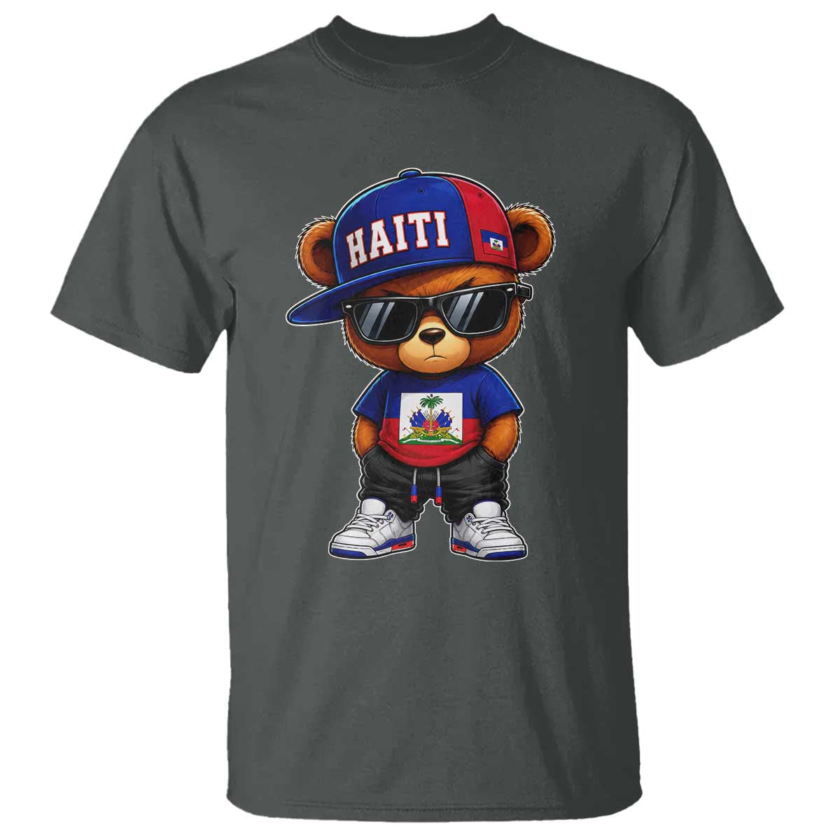 Cute Haiti T Shirt Hip Hop Teddy Bear Haitian Flag Ayiti Roots