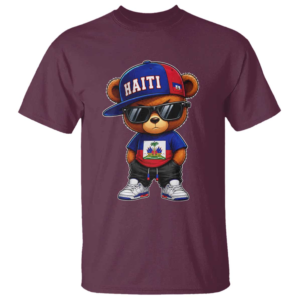 Cute Haiti T Shirt Hip Hop Teddy Bear Haitian Flag Ayiti Roots