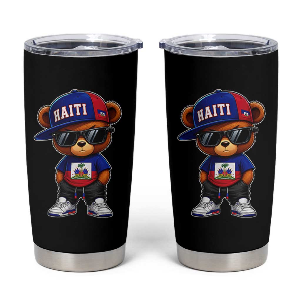Cute Haiti Tumbler Cup Hip Hop Teddy Bear Haitian Flag Ayiti Roots