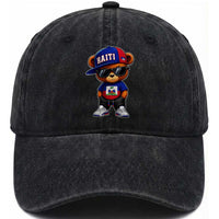 Cute Haiti Washed Cotton Baseball Cap Hip Hop Teddy Bear Haitian Flag Ayiti Roots