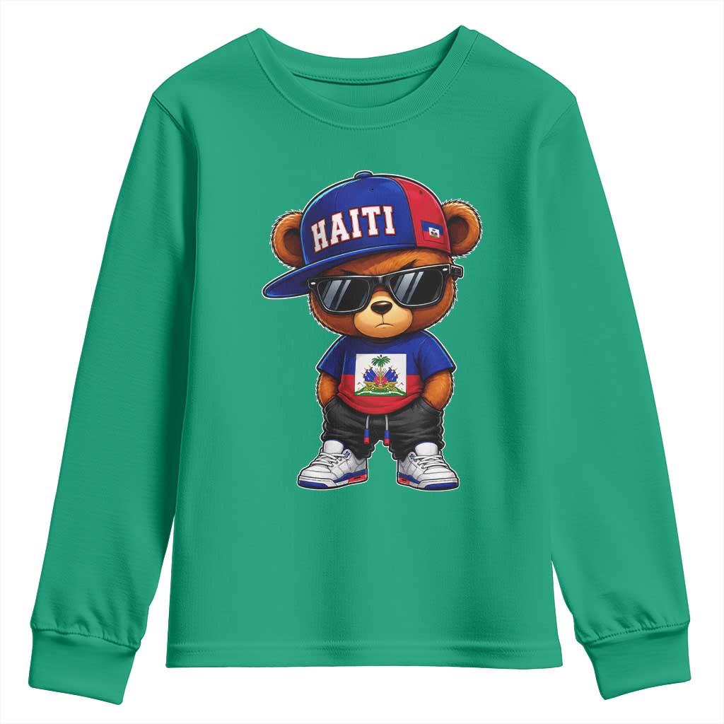 Cute Haiti Youth Sweatshirt Hip Hop Teddy Bear Haitian Flag Ayiti Roots
