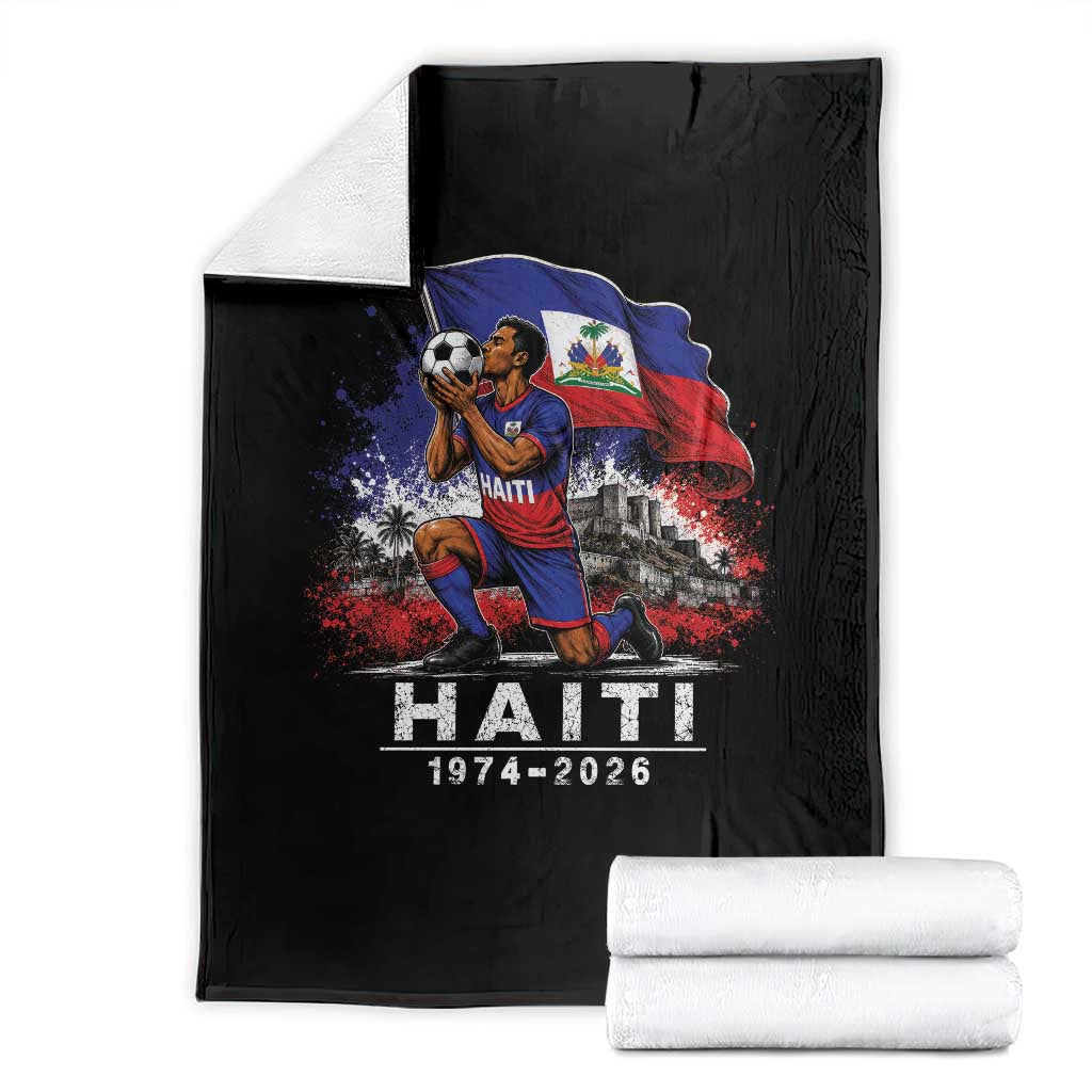Haiti Soccer 2026 Throw Blanket Retro Vintage Watercolors Sport Haitian Flag Ayiti Lover Football Fan
