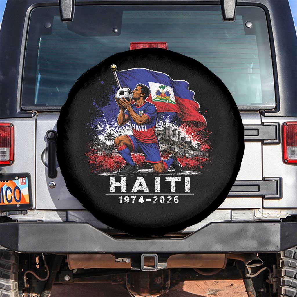 Haiti Soccer 2026 Spare Tire Cover Retro Vintage Watercolors Sport Haitian Flag Ayiti Lover Football Fan