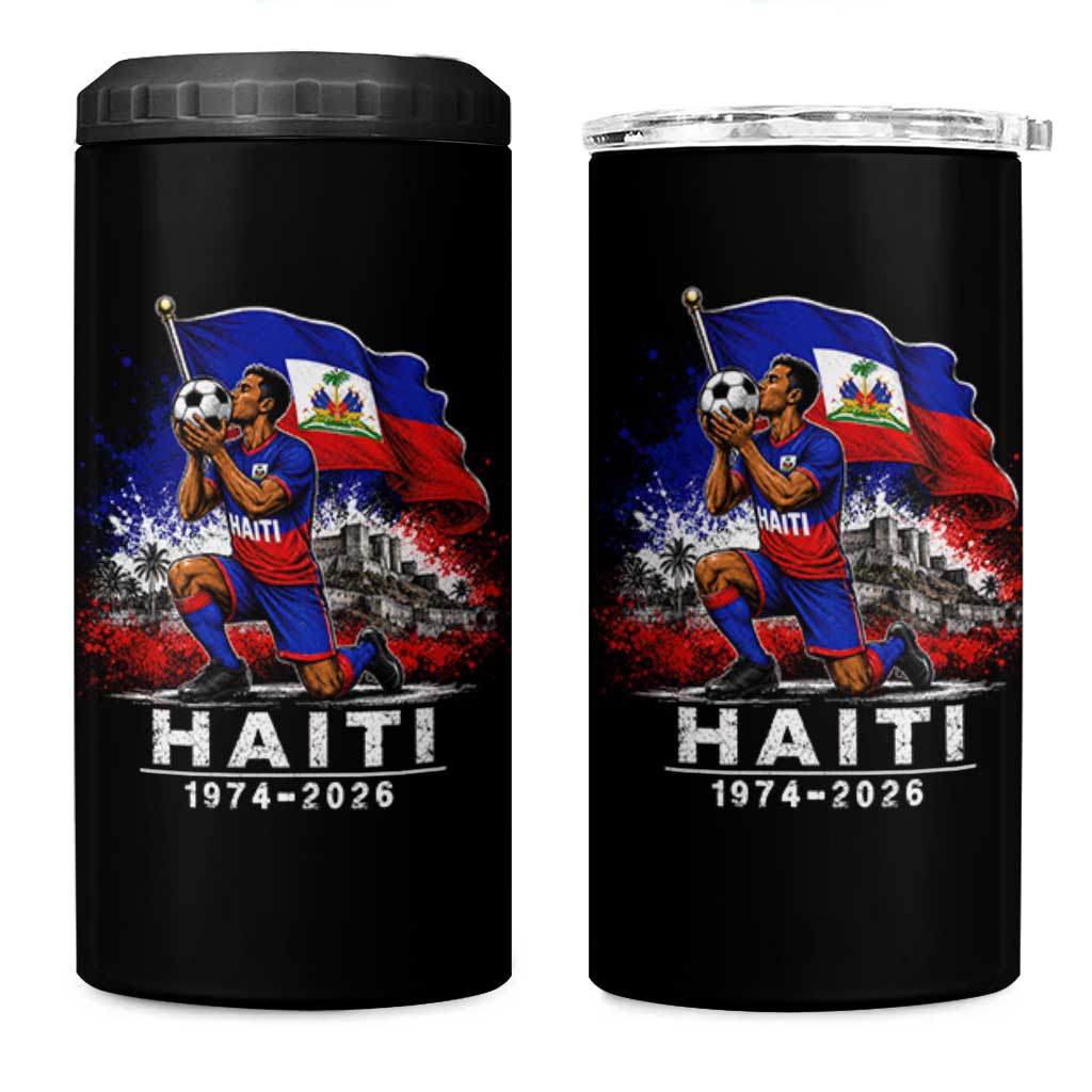 Haiti Soccer 2026 4 in 1 Can Cooler Tumbler Retro Vintage Watercolors Sport Haitian Flag Ayiti Lover Football Fan