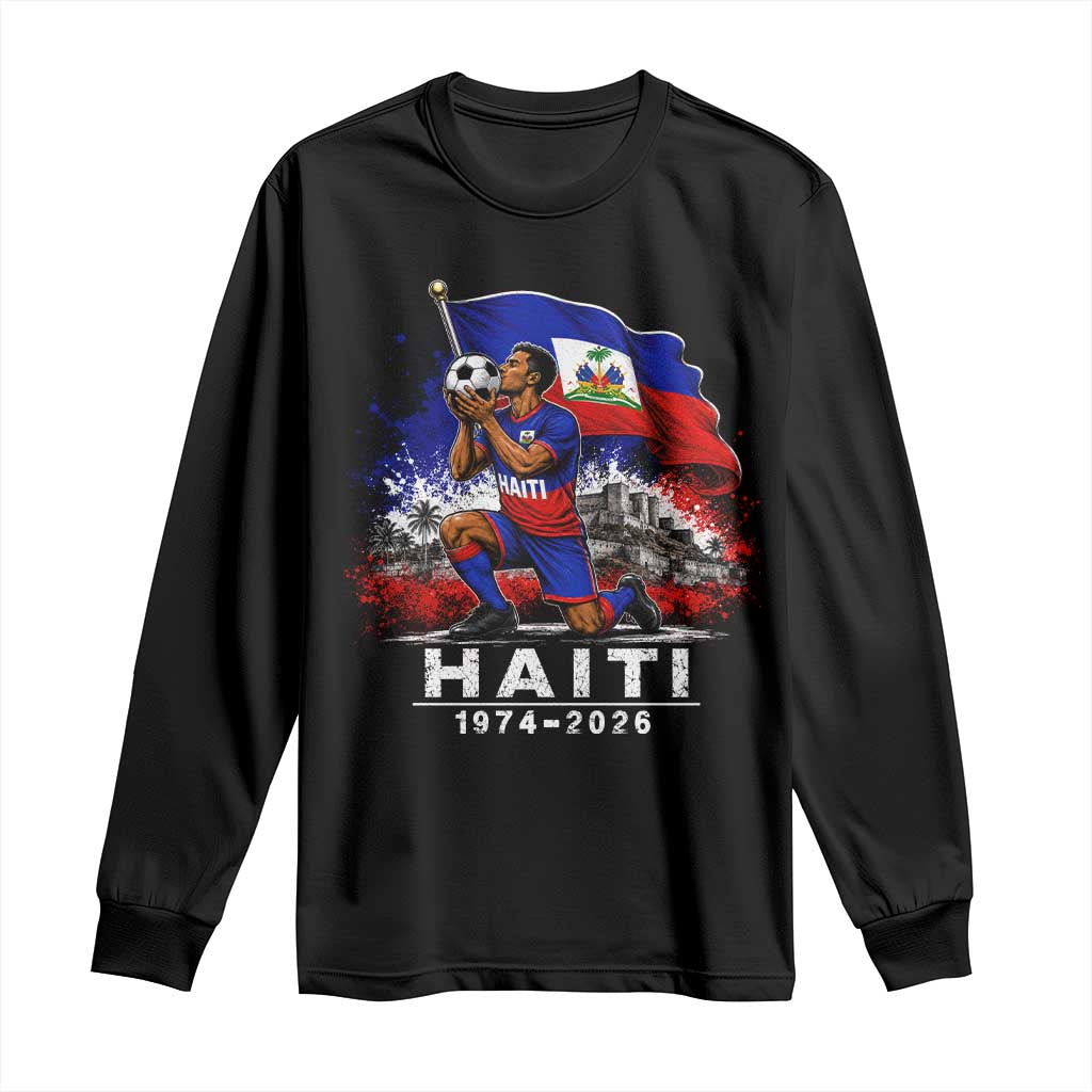 Haiti Soccer 2026 Long Sleeve Shirt Retro Vintage Watercolors Sport Haitian Flag Ayiti Lover Football Fan