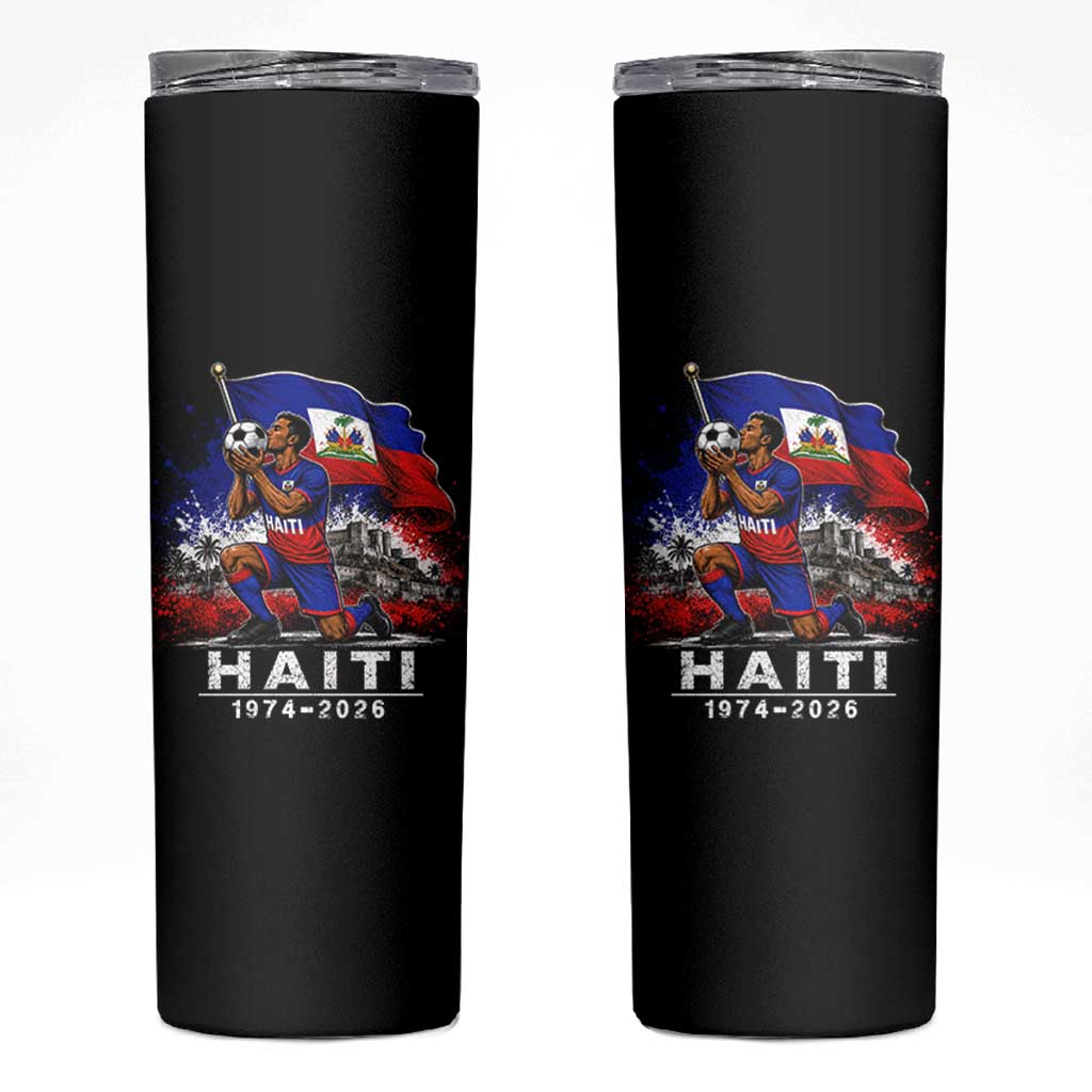 Haiti Soccer 2026 Skinny Tumbler Retro Vintage Watercolors Sport Haitian Flag Ayiti Lover Football Fan
