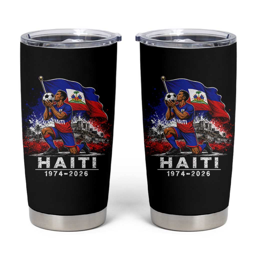 Haiti Soccer 2026 Tumbler Cup Retro Vintage Watercolors Sport Haitian Flag Ayiti Lover Football Fan