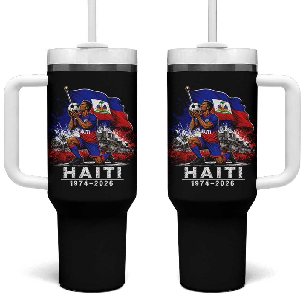 Haiti Soccer 2026 Tumbler With Handle Retro Vintage Watercolors Sport Haitian Flag Ayiti Lover Football Fan