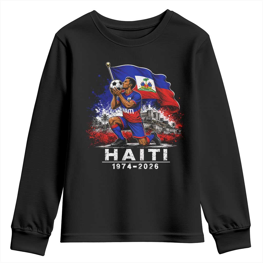 Haiti Soccer 2026 Youth Sweatshirt Retro Vintage Watercolors Sport Haitian Flag Ayiti Lover Football Fan