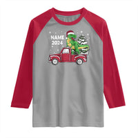 Personalized Dinosaur Christmas Raglan Shirt Custom Name Merry Rexmas Xmas Pet Dino Trex Red Truck Family
