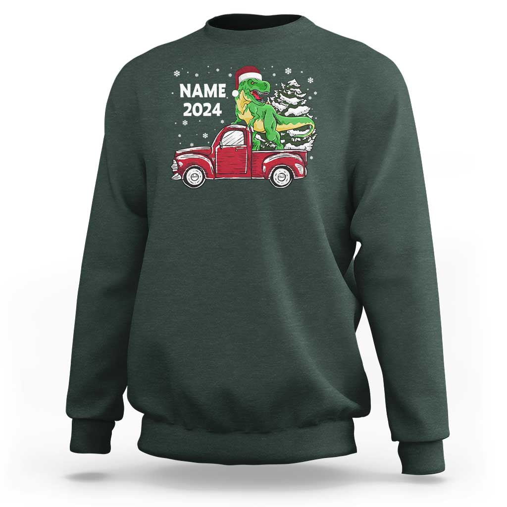 Personalized Dinosaur Christmas Sweatshirt Custom Name Merry Rexmas Xmas Pet Dino Trex Red Truck Family - Wonder Print Shop