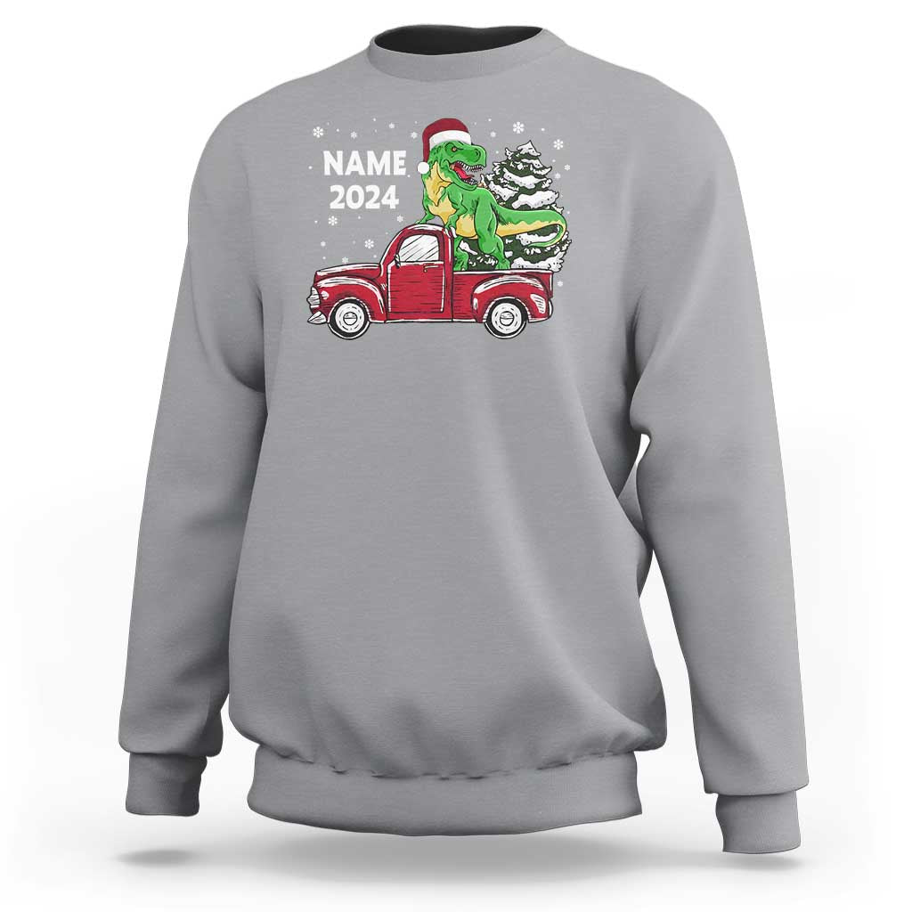 Personalized Dinosaur Christmas Sweatshirt Custom Name Merry Rexmas Xmas Pet Dino Trex Red Truck Family - Wonder Print Shop