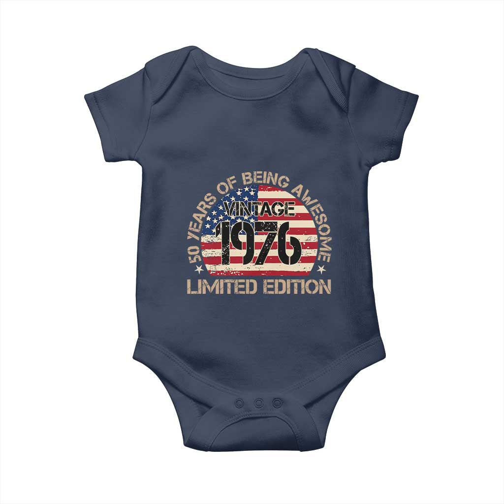 50th Birthday Baby Onesie Vintage 1976 50 Year Old Birthday USA Flag