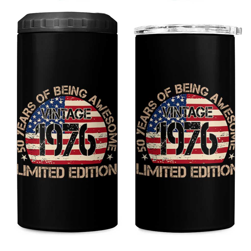 50th Birthday 4 in 1 Can Cooler Tumbler Vintage 1976 50 Year Old Birthday USA Flag