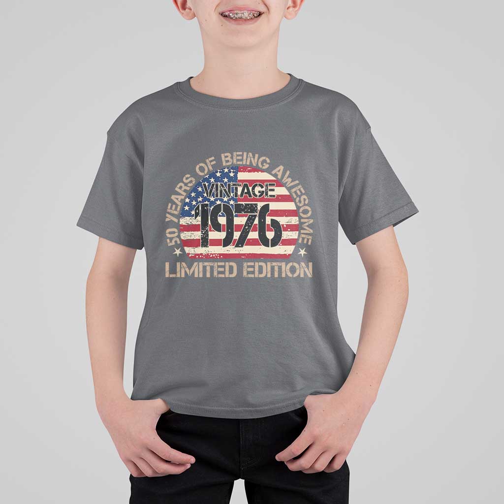 50th Birthday T Shirt For Kid Vintage 1976 50 Year Old Birthday USA Flag