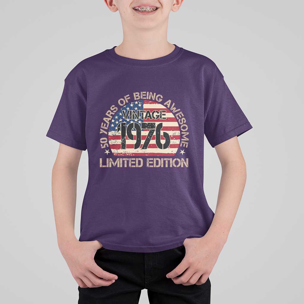 50th Birthday T Shirt For Kid Vintage 1976 50 Year Old Birthday USA Flag