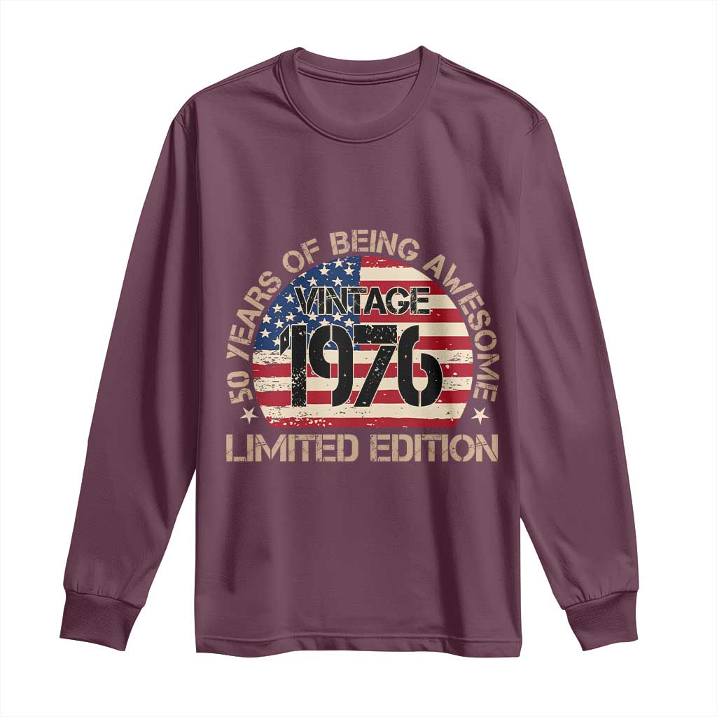 50th Birthday Long Sleeve Shirt Vintage 1976 50 Year Old Birthday USA Flag