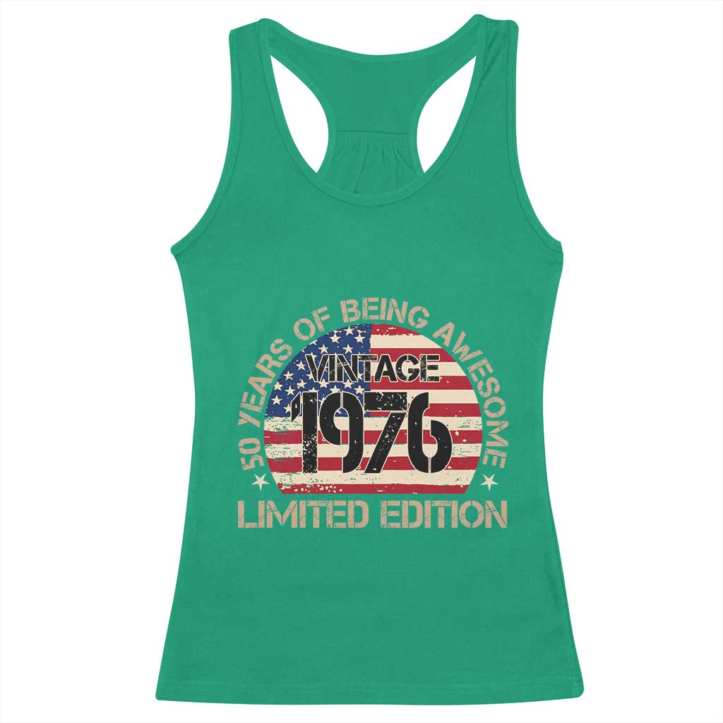 50th Birthday Racerback Tank Top Vintage 1976 50 Year Old Birthday USA Flag