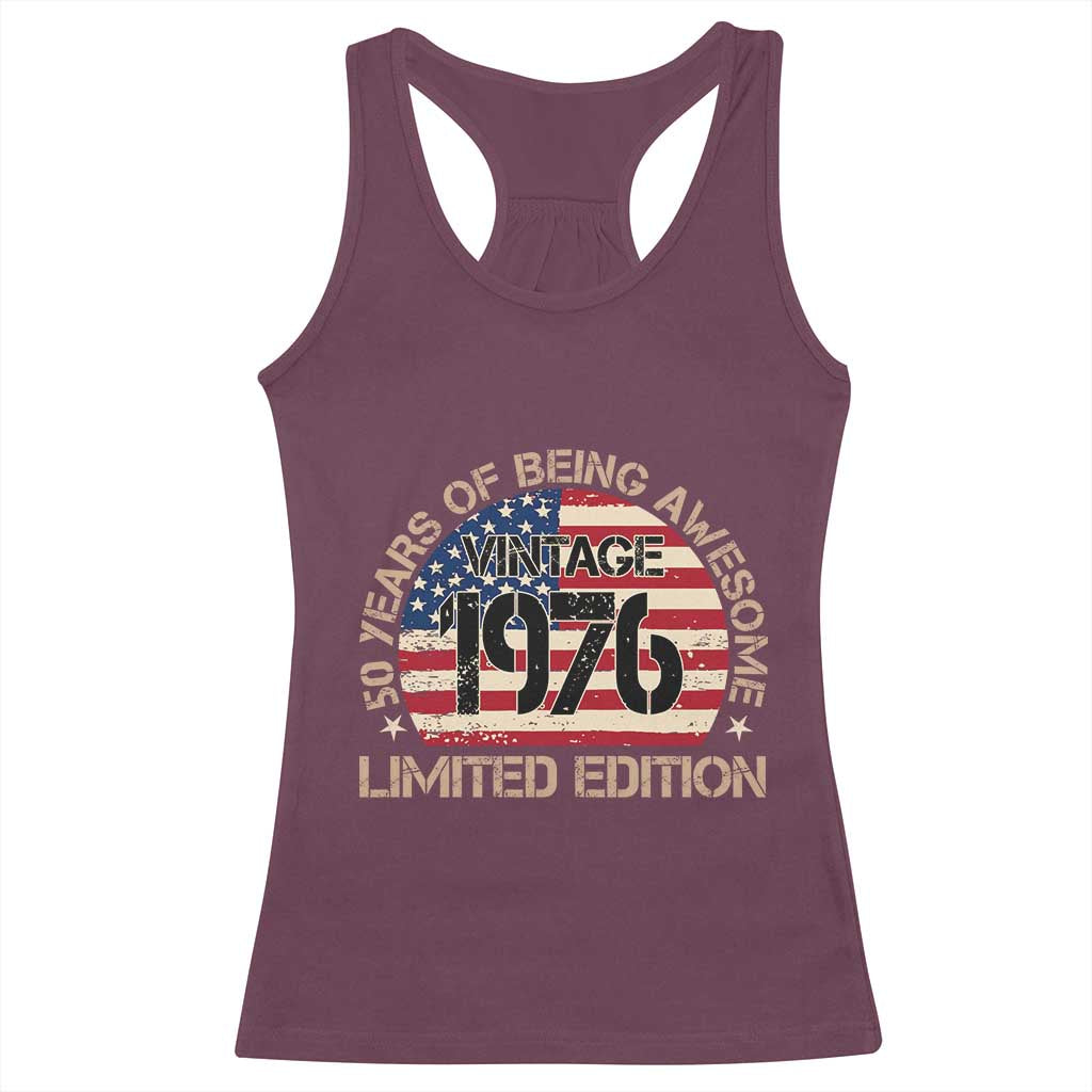 50th Birthday Racerback Tank Top Vintage 1976 50 Year Old Birthday USA Flag