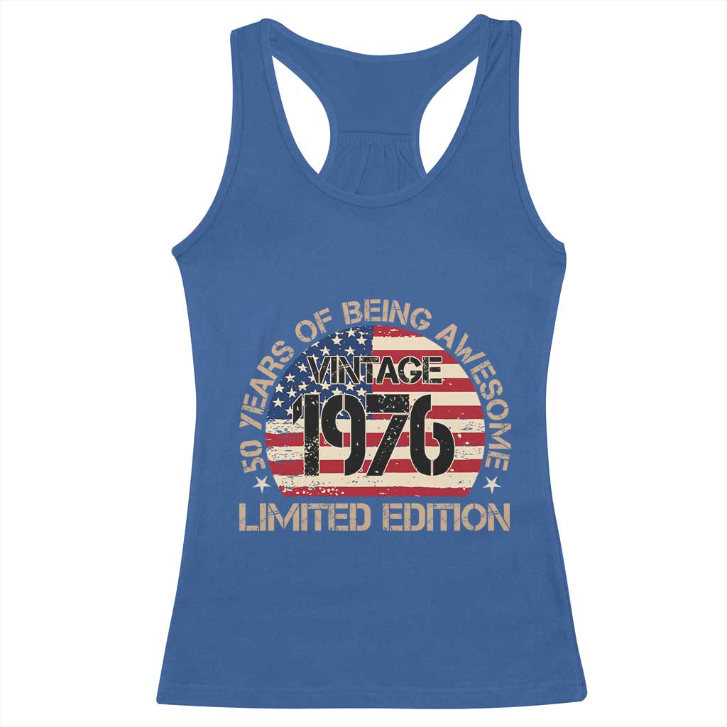 50th Birthday Racerback Tank Top Vintage 1976 50 Year Old Birthday USA Flag