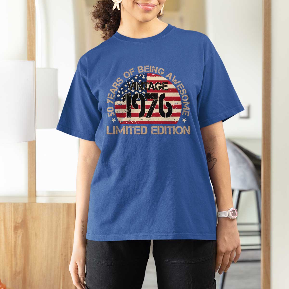 50th Birthday T Shirt For Women Vintage 1976 50 Year Old Birthday USA Flag