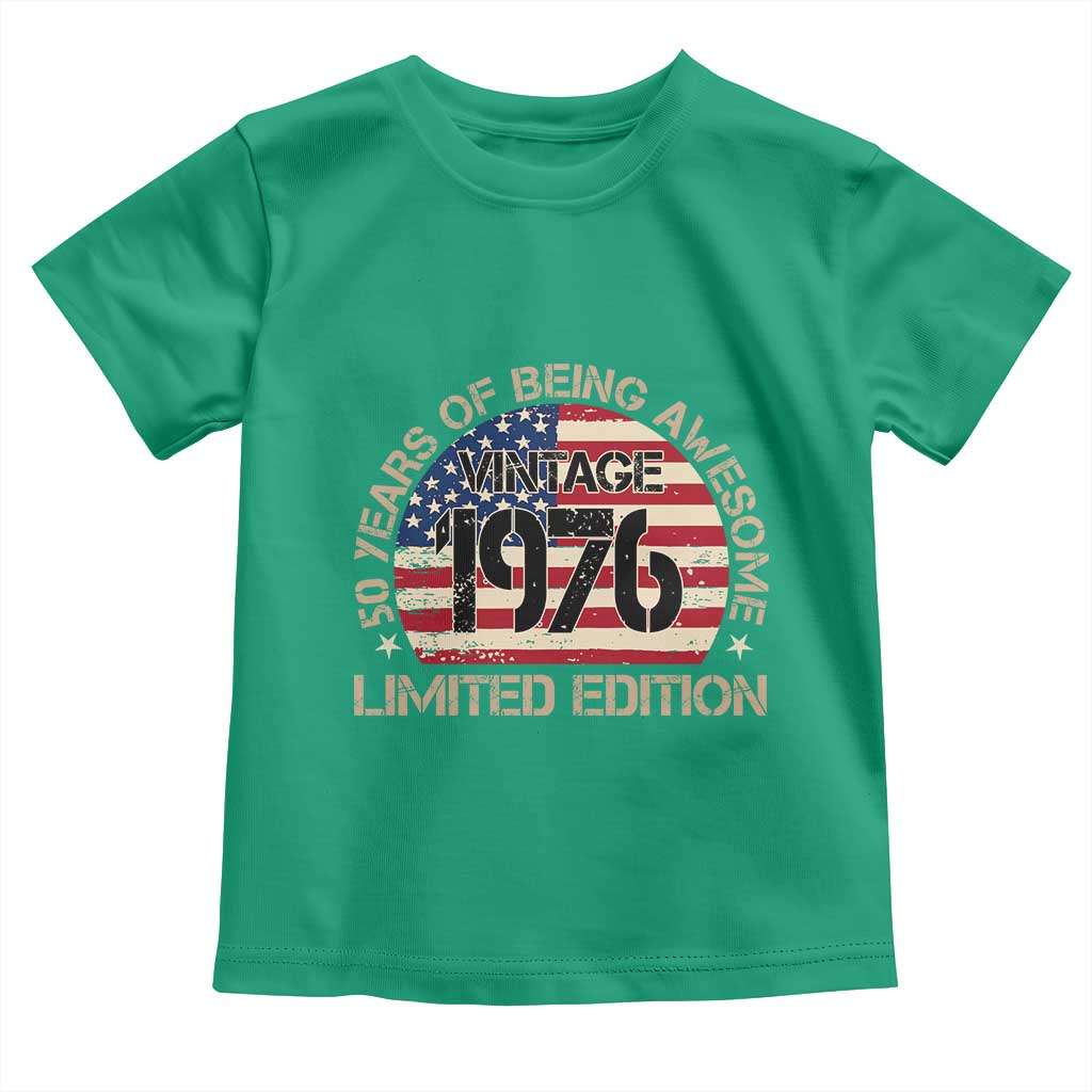 50th Birthday Toddler T Shirt Vintage 1976 50 Year Old Birthday USA Flag
