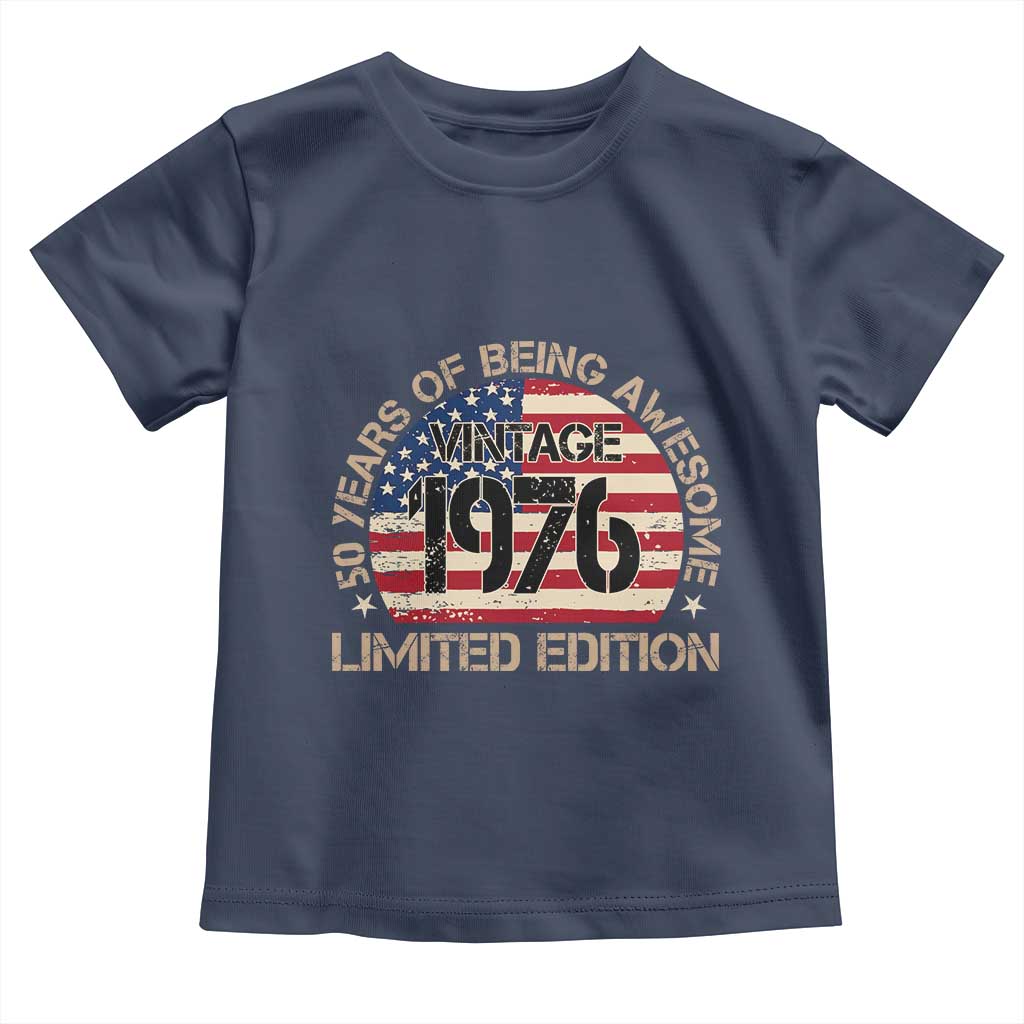 50th Birthday Toddler T Shirt Vintage 1976 50 Year Old Birthday USA Flag