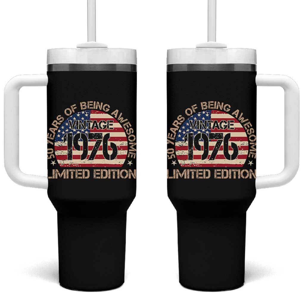 50th Birthday Tumbler With Handle Vintage 1976 50 Year Old Birthday USA Flag