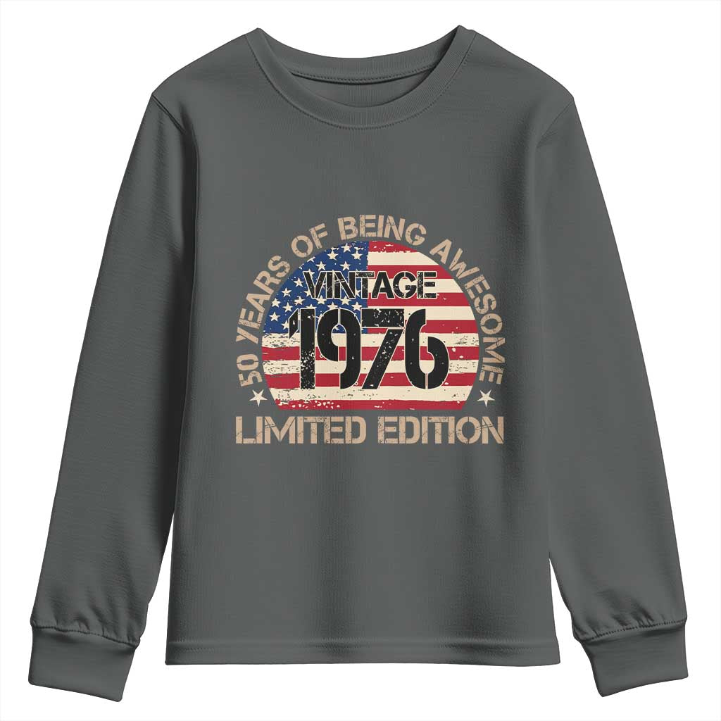 50th Birthday Youth Sweatshirt Vintage 1976 50 Year Old Birthday USA Flag