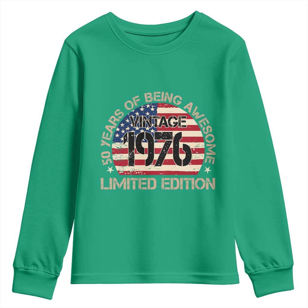50th Birthday Youth Sweatshirt Vintage 1976 50 Year Old Birthday USA Flag