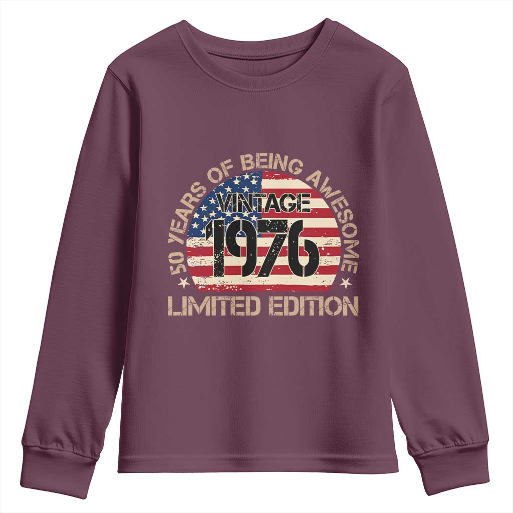50th Birthday Youth Sweatshirt Vintage 1976 50 Year Old Birthday USA Flag