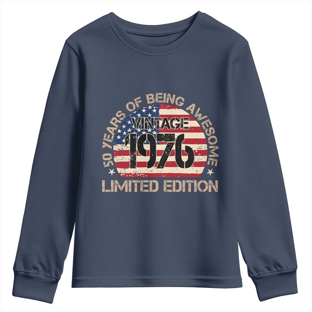 50th Birthday Youth Sweatshirt Vintage 1976 50 Year Old Birthday USA Flag