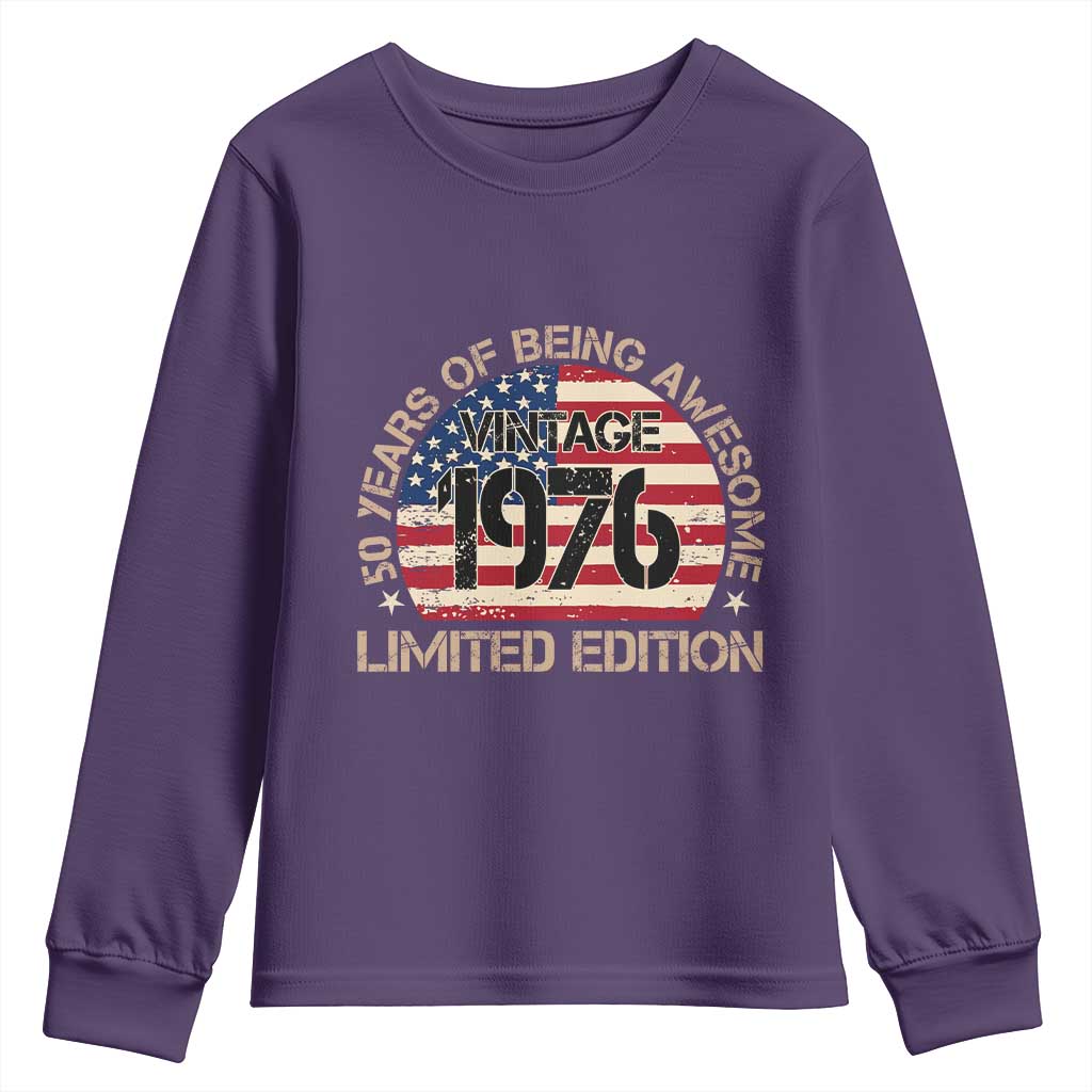 50th Birthday Youth Sweatshirt Vintage 1976 50 Year Old Birthday USA Flag