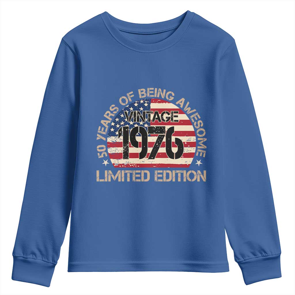 50th Birthday Youth Sweatshirt Vintage 1976 50 Year Old Birthday USA Flag