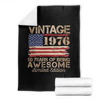 Vintage 1976 Birthday Throw Blanket 50 Years Of Being Awesome USA Flag