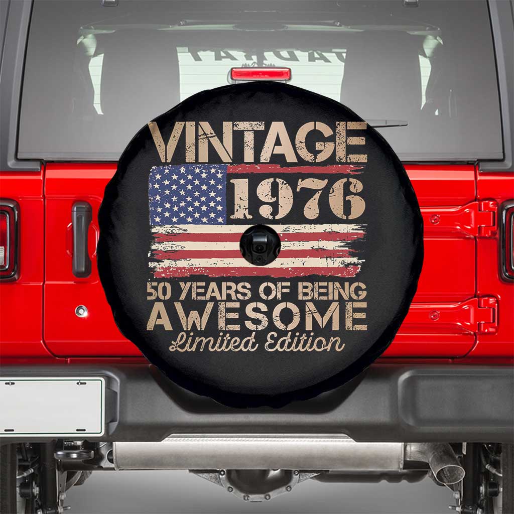 Vintage 1976 Birthday Spare Tire Cover 50 Years Of Being Awesome USA Flag