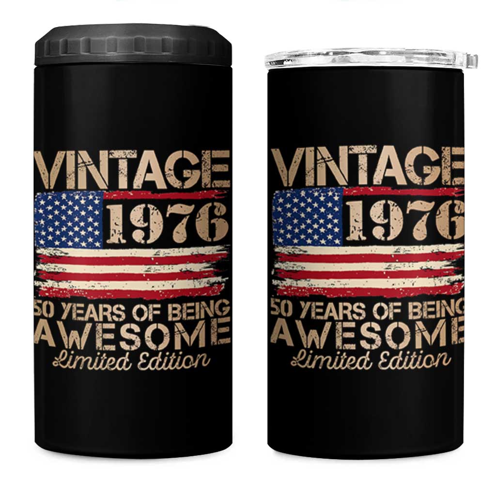 Vintage 1976 Birthday 4 in 1 Can Cooler Tumbler 50 Years Of Being Awesome USA Flag