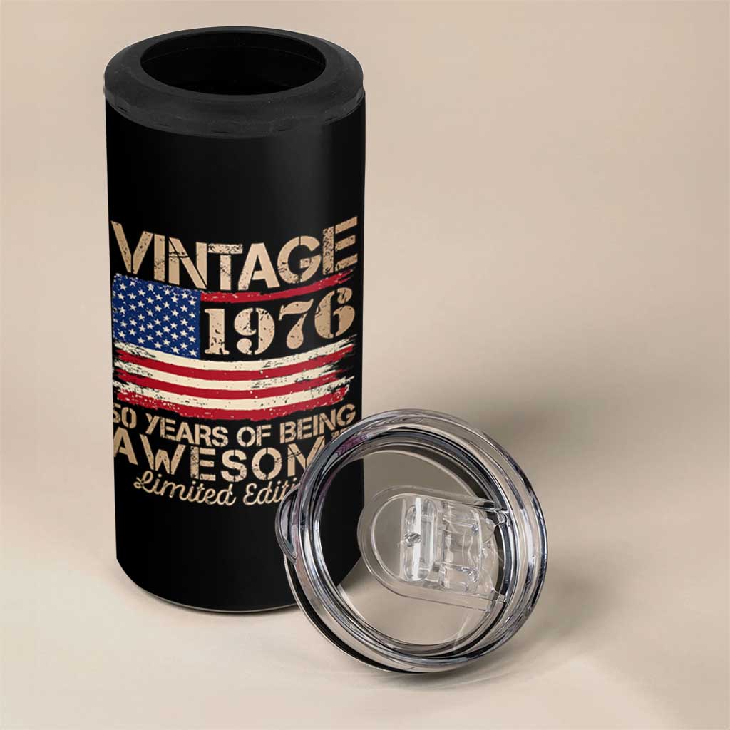 Vintage 1976 Birthday 4 in 1 Can Cooler Tumbler 50 Years Of Being Awesome USA Flag