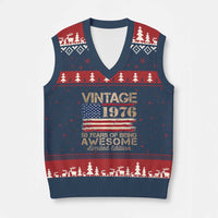 Vintage 1976 Birthday V-Neck Knit Sweater Vest 50 Years Of Being Awesome USA Flag
