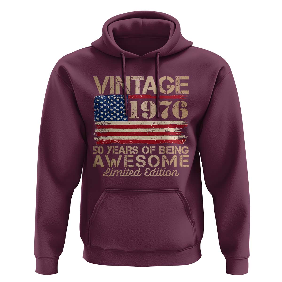 Vintage 1976 Birthday Hoodie 50 Years Of Being Awesome USA Flag