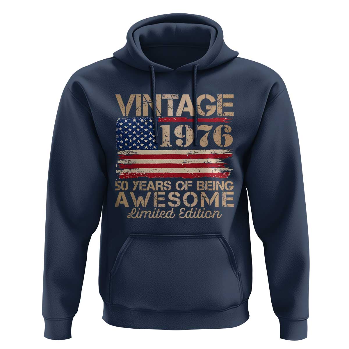 Vintage 1976 Birthday Hoodie 50 Years Of Being Awesome USA Flag