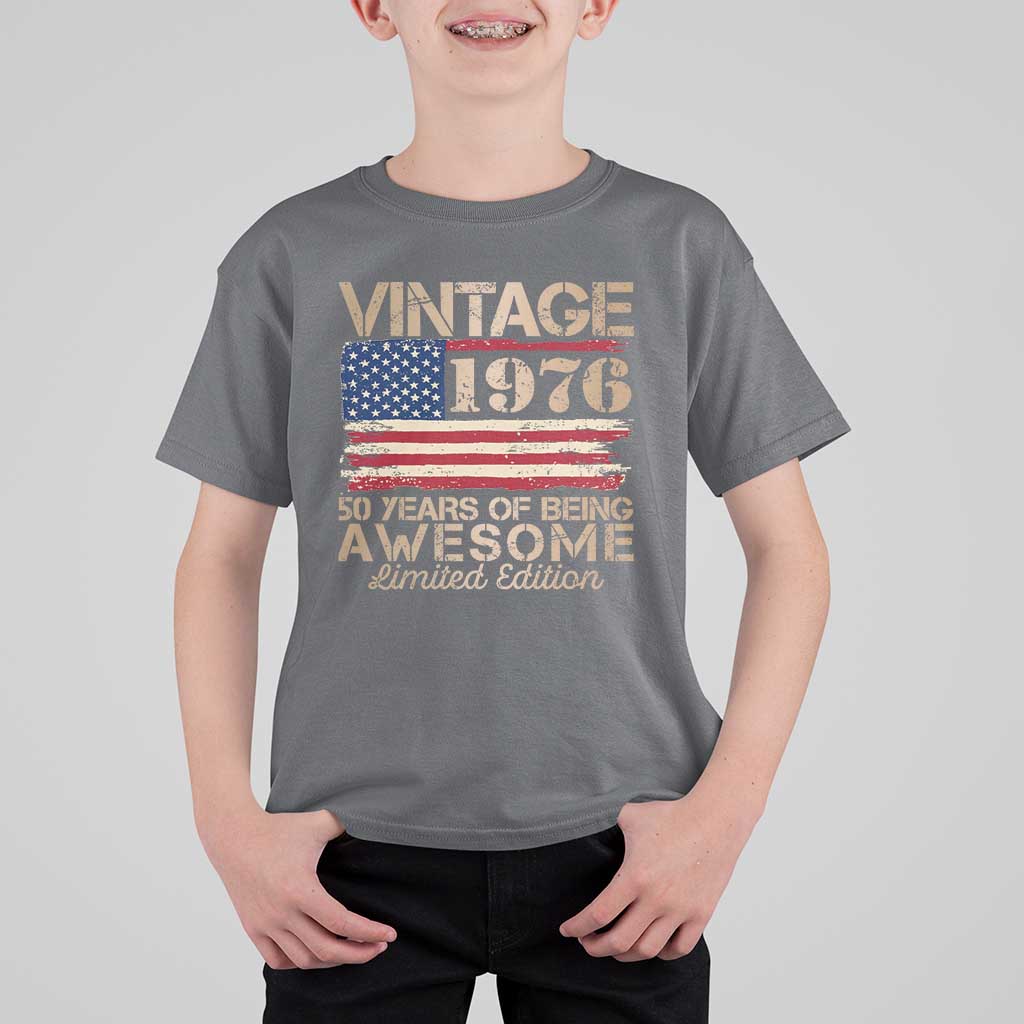 Vintage 1976 Birthday T Shirt For Kid 50 Years Of Being Awesome USA Flag