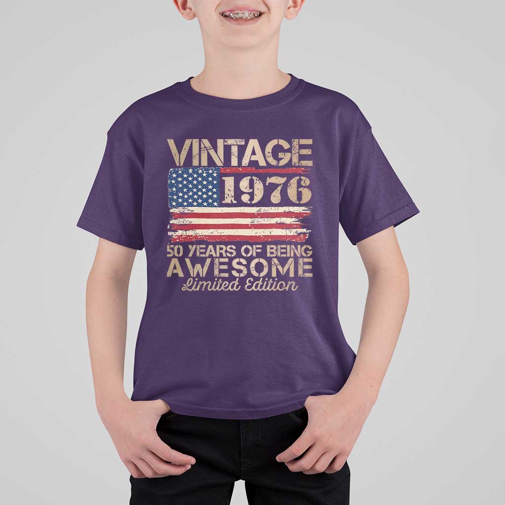 Vintage 1976 Birthday T Shirt For Kid 50 Years Of Being Awesome USA Flag