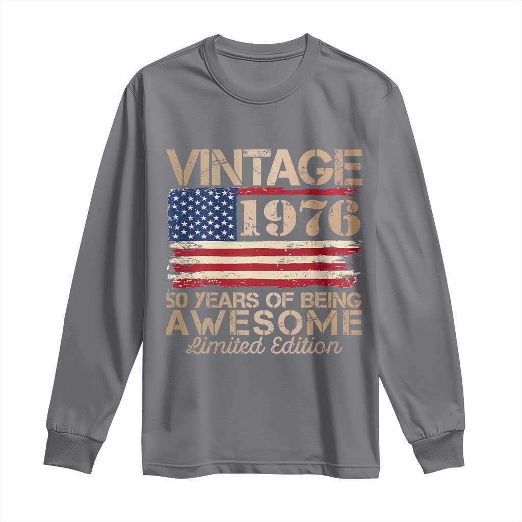 Vintage 1976 Birthday Long Sleeve Shirt 50 Years Of Being Awesome USA Flag