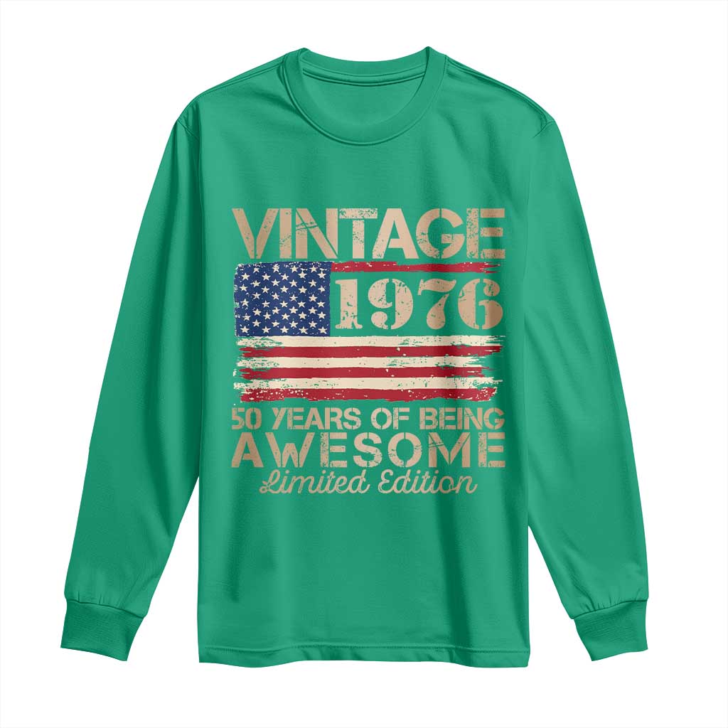 Vintage 1976 Birthday Long Sleeve Shirt 50 Years Of Being Awesome USA Flag