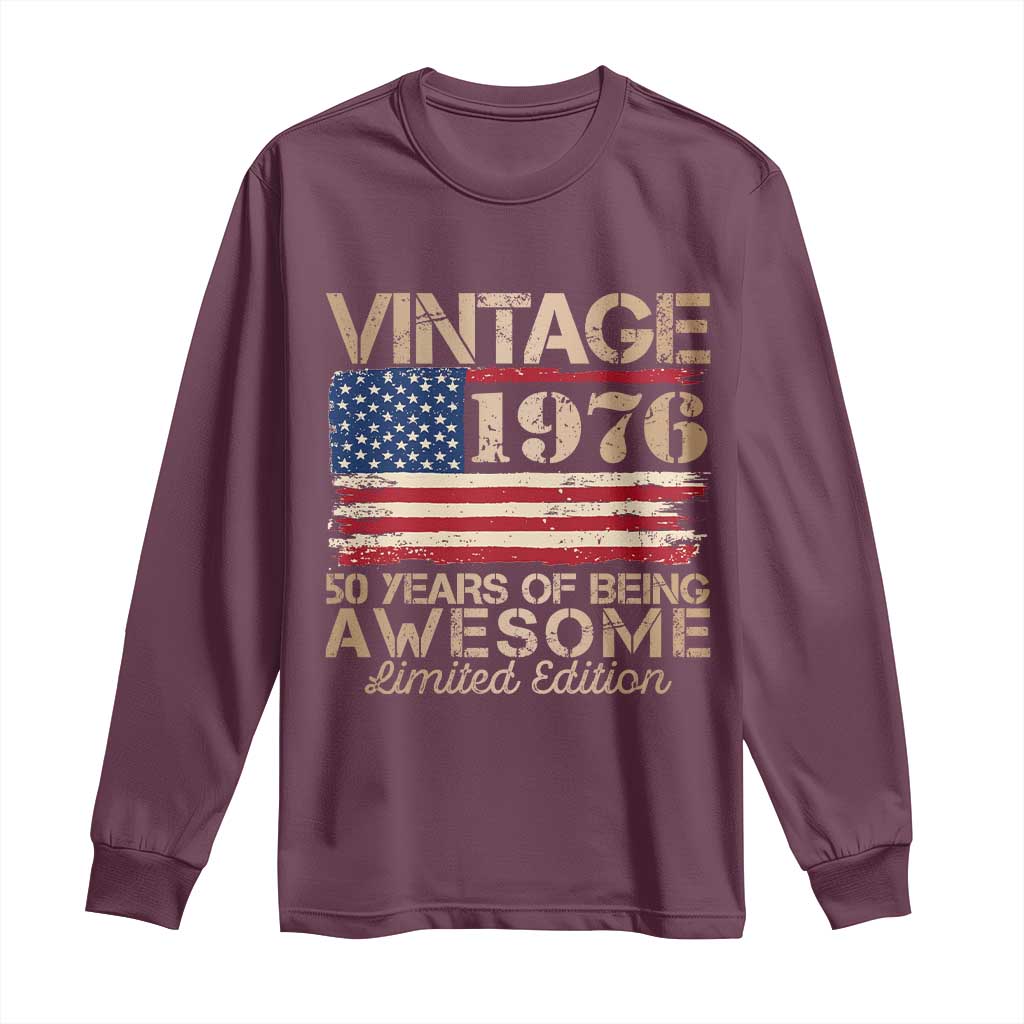 Vintage 1976 Birthday Long Sleeve Shirt 50 Years Of Being Awesome USA Flag
