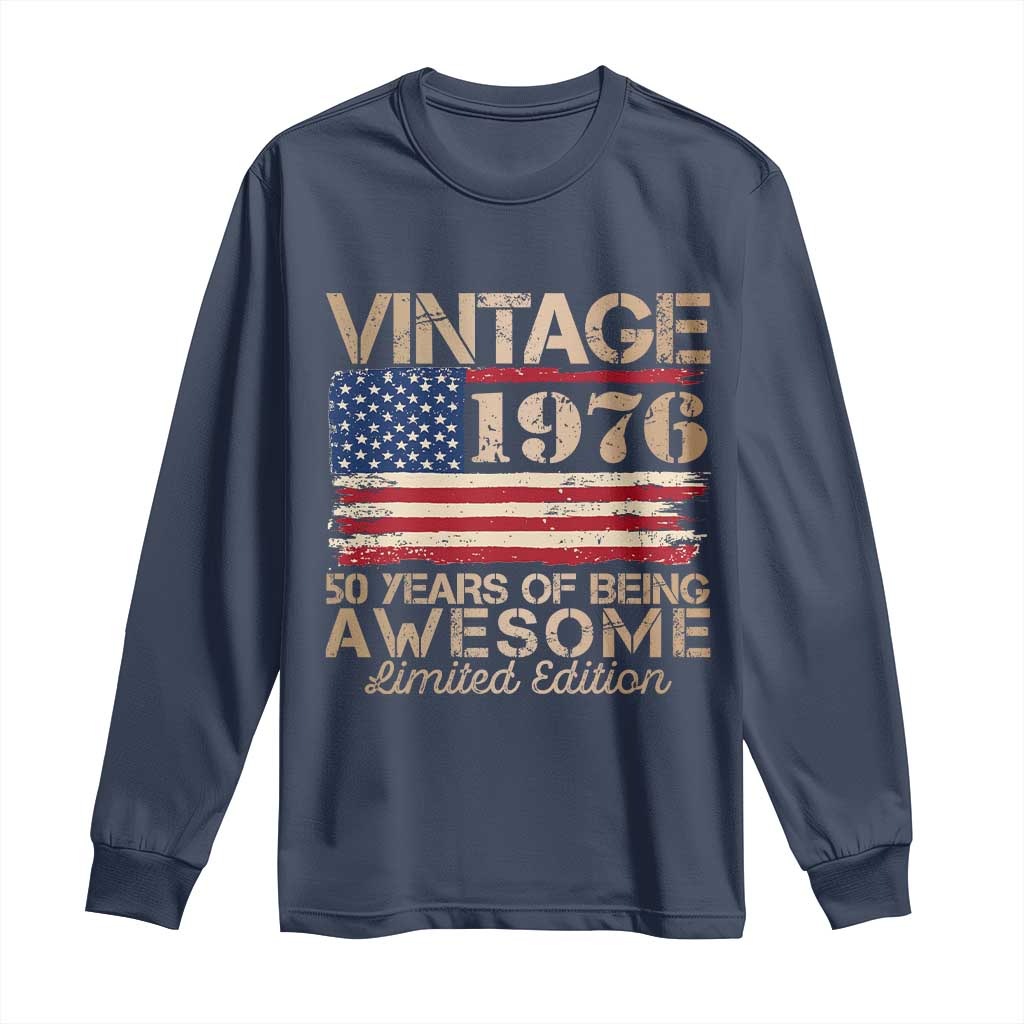 Vintage 1976 Birthday Long Sleeve Shirt 50 Years Of Being Awesome USA Flag