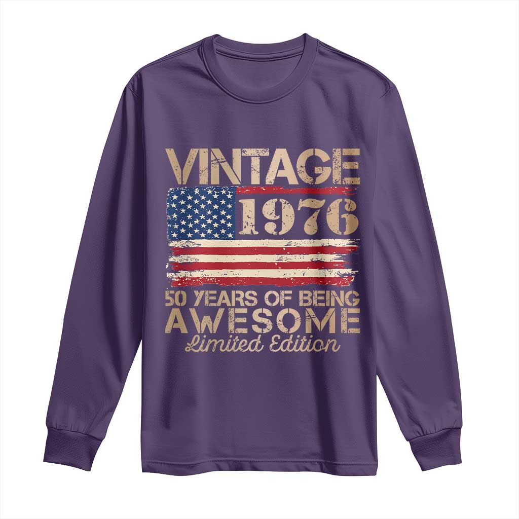 Vintage 1976 Birthday Long Sleeve Shirt 50 Years Of Being Awesome USA Flag